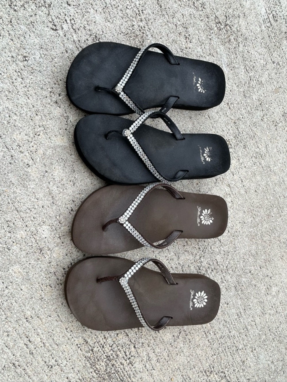 Yellow box Jellow Rhinestone Strap Flip Flops - Black & Brown- 2 pairs!